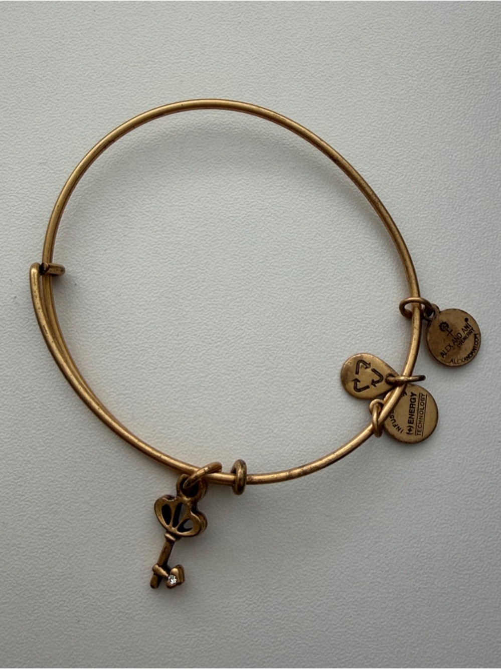 Alex and Ani Gold Key Charm Bangle Bracelet with Signature Tags